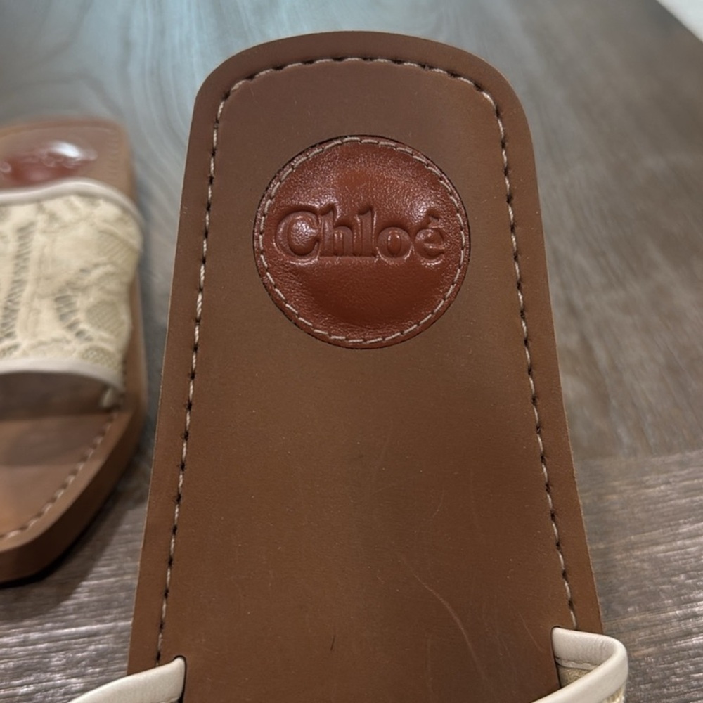 Chloe Cream and Brown Slide Sandals Authentic - Picture 7 of 7
